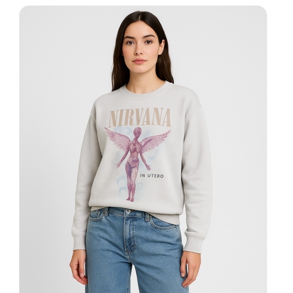 Nirvana In Utero Angel Graphic Sweatshirt Gray Crewneck Size Large Unisex - Picture 1 of 11